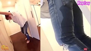 big bulge in jeans cums in his mouth