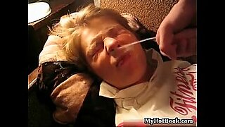 chick with glasses beg a big cumshot on her face and hair